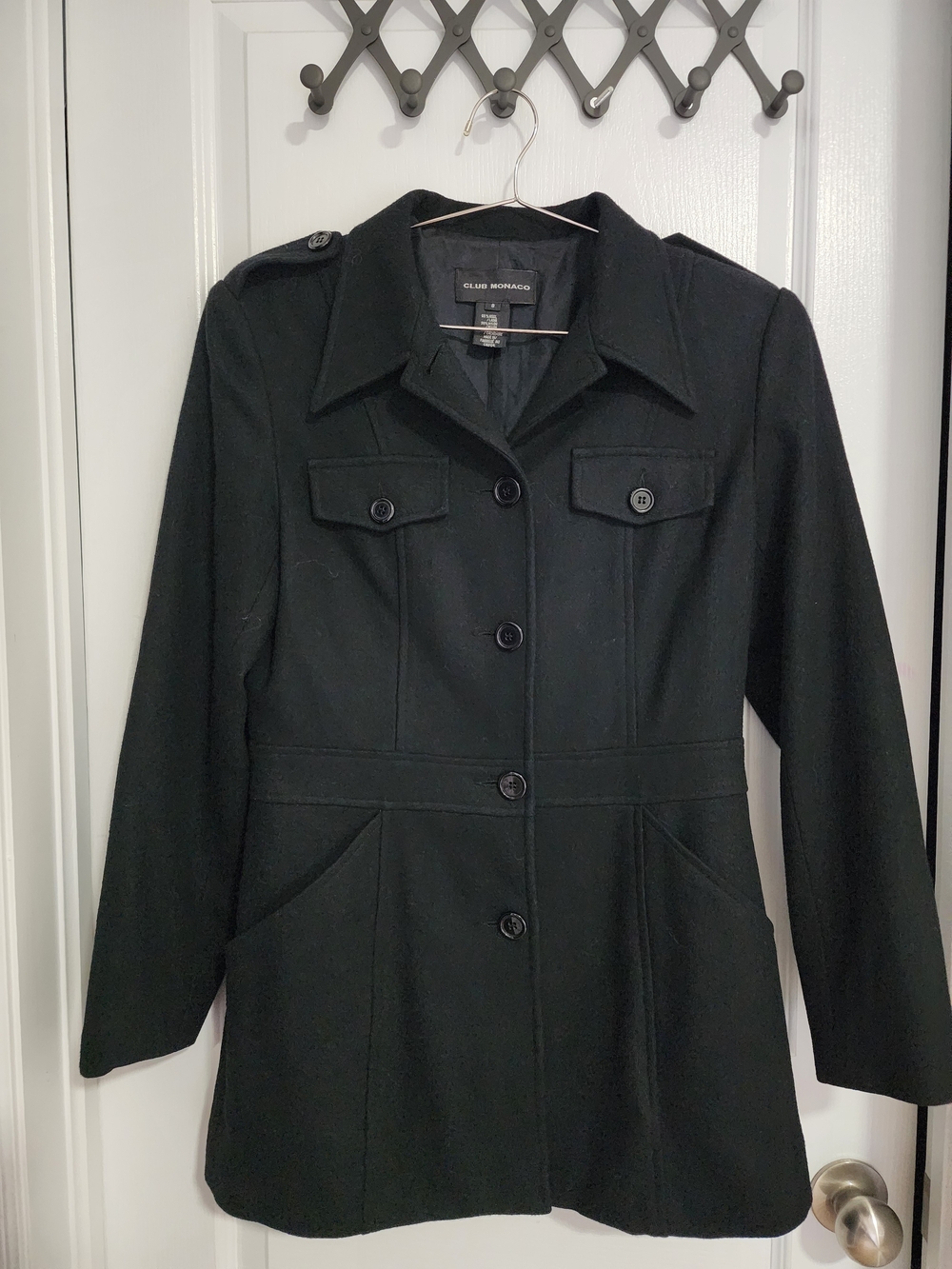 EUC Club Monaco Women’s Black Cashmere Blend Lightweight Coat